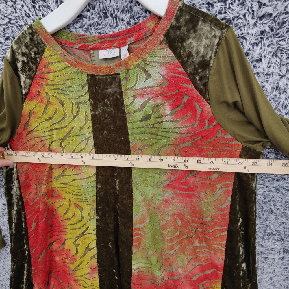 LOGO Women Whimsigoth Burnout Velvet Festival Vamp Tunic 1X Green Red Abstract - Picture 2 of 16